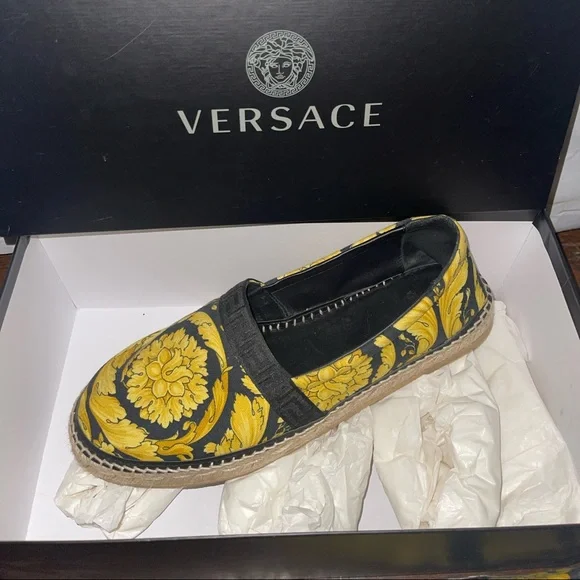 Signature gold and black Versace men’s espadrilles high in demand and for sale! Versace Men main image 4